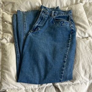 High Waisted Floral Embroidered Denim Jeans